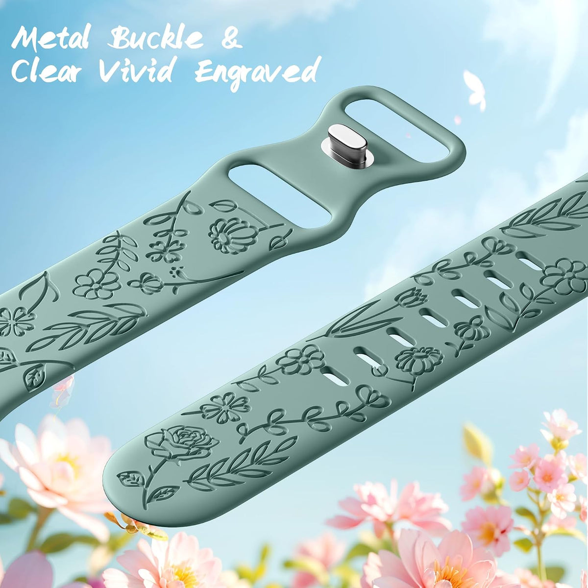 6 Pack Floral Engraved Bands Compatible with Apple Watch for Women
