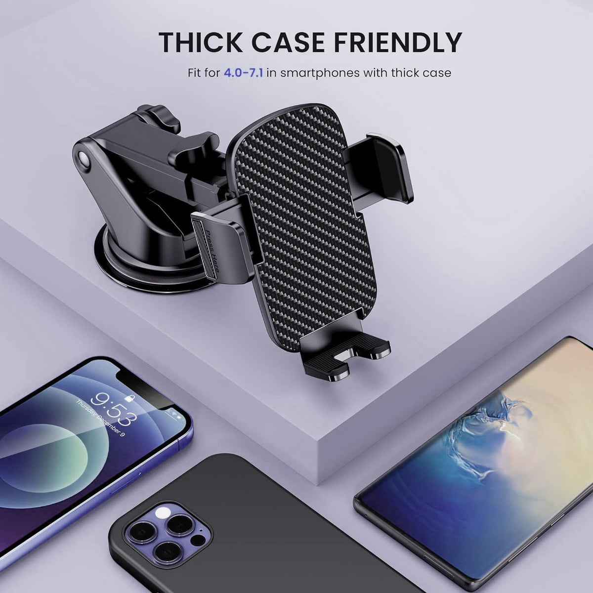 Qifutan Car Phone Holder Mount Phone Mount for Car Windshield/Dashboard/Air Vent Holder for iPhone & Android Smartphone, 360° Adjustable, Cell Phone Camera Mounts