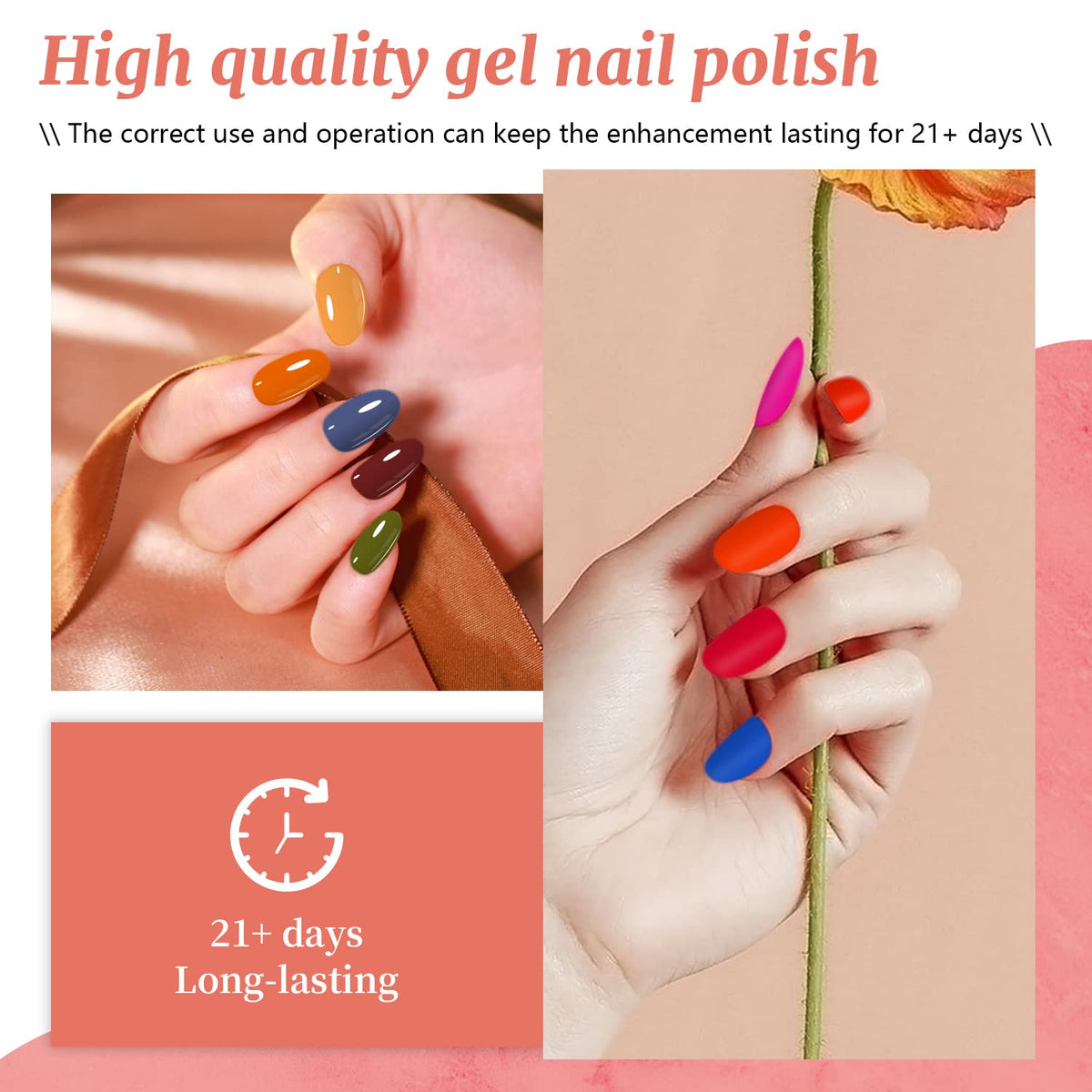JODSONE 23 PCS Gel Nail Polish Set with Base Glossy and Matte Top Coat Multicolored Gel Nail Long Lasting Suitable for All Seasons