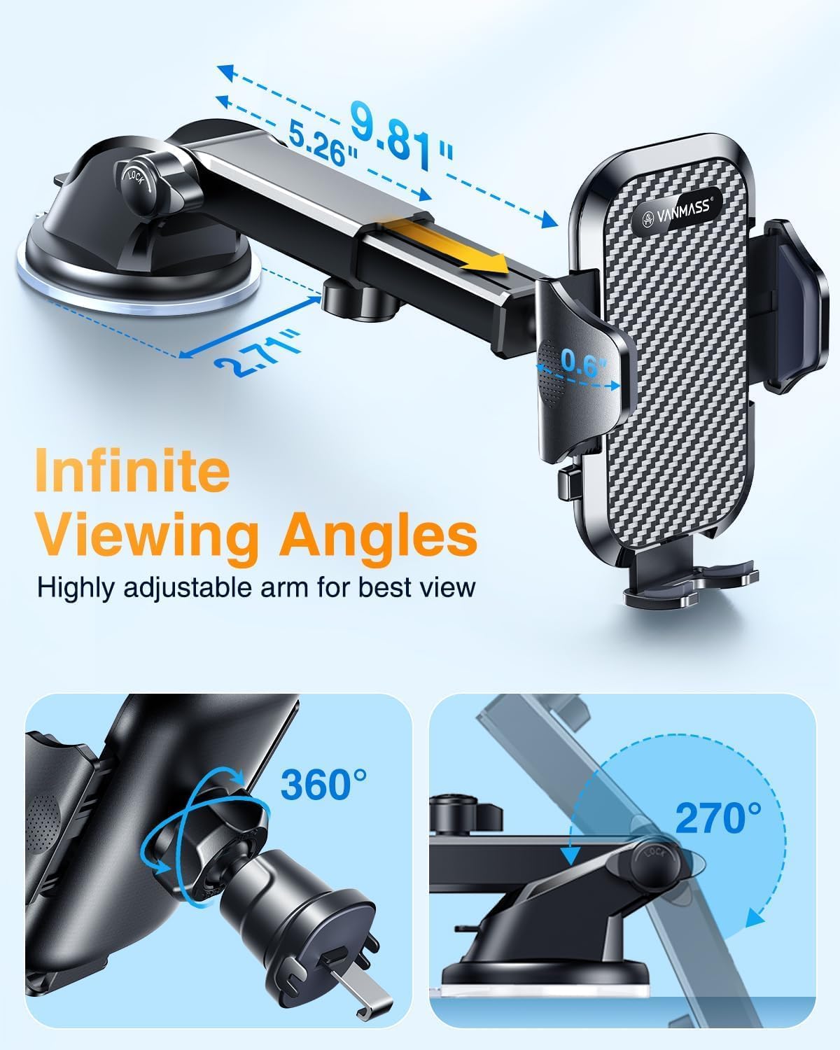 VANMASS Car Phone Holder 2026 Ultimate True Military-Grade【Upgraded Strongest Suction & Clip】 Cell Phone Shower & Wall Mounts Truck Windshield Dashboard Vent for iPhone 18 Pro Max 17 16 15 14 Android