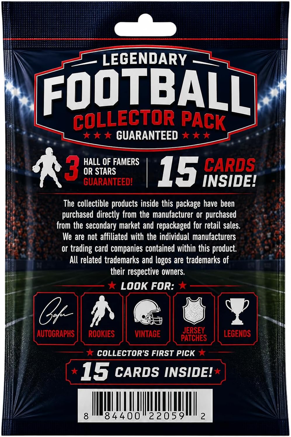 Football Card Legends Pack – 15 Cards Inside | 3 Guaranteed Hall of Famers or Stars | Look for Rookies, Patches, and Autographs for Collectors