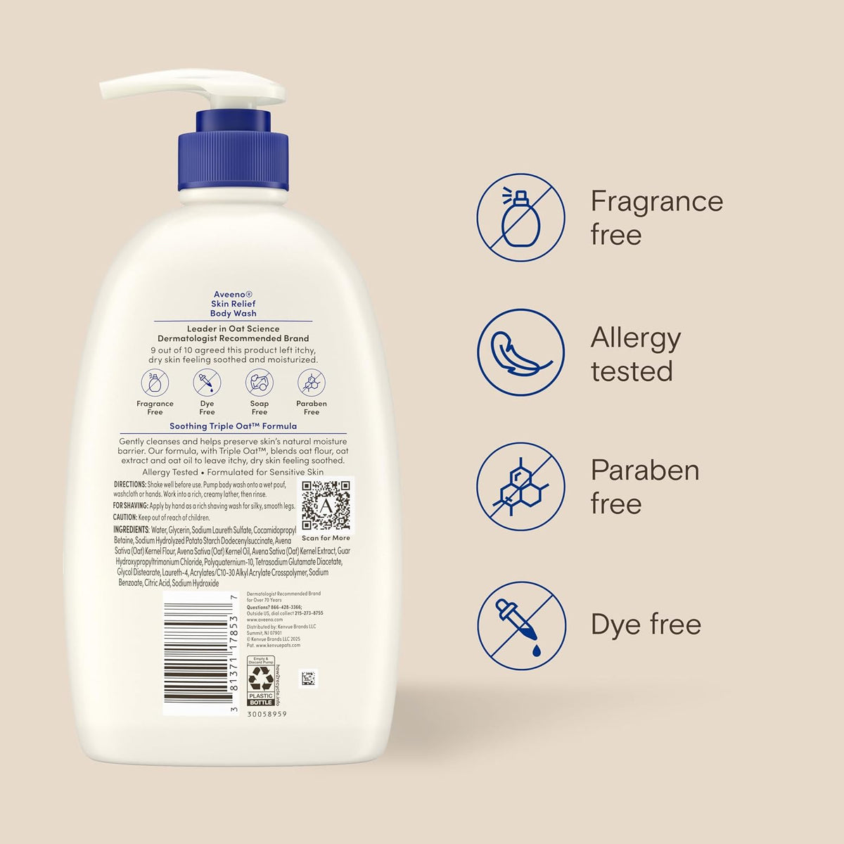 Aveeno Skin Relief Body Wash, Fragrance-Free, 33 fl. oz