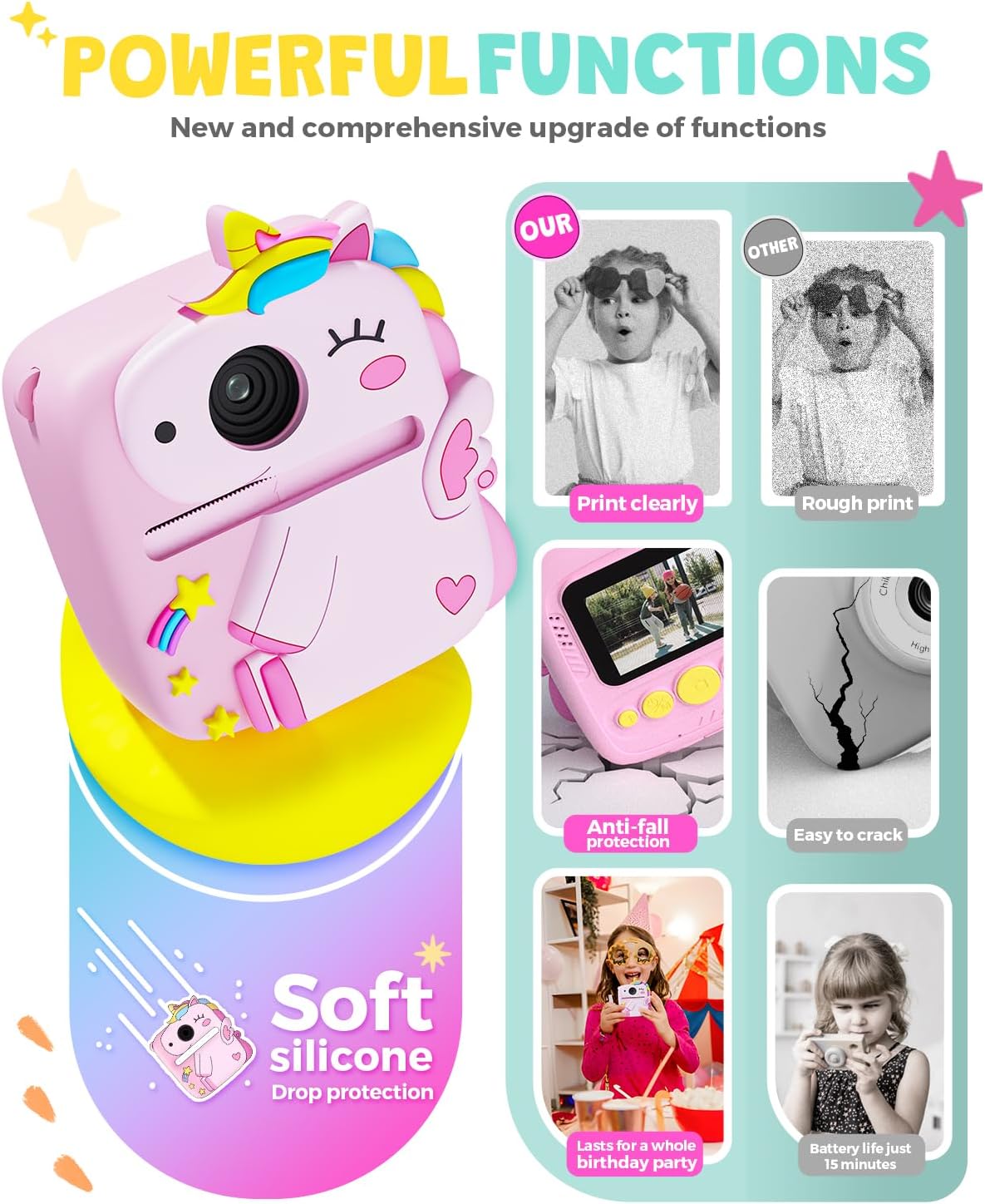 Kids Camera Instant Print,1080P Kids Digital Camera,Girls Gifts Toys Age 3+