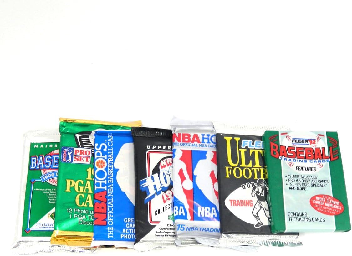 Vintage Multi-Sport Unopened Pack Lot Total of 100 Trading Cards Baseball Football Basketball Hockey Topps Upper Deck Hoops Pro Set