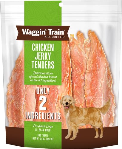 Waggin' Train Chicken Jerky Dog Treats, Made with 100% Real Chicken Breasts, Only Two All-Natural Ingredients, Great High Protein Dog Treat, Easily Digestible for Big or Small Dogs, 30 oz. Pouch