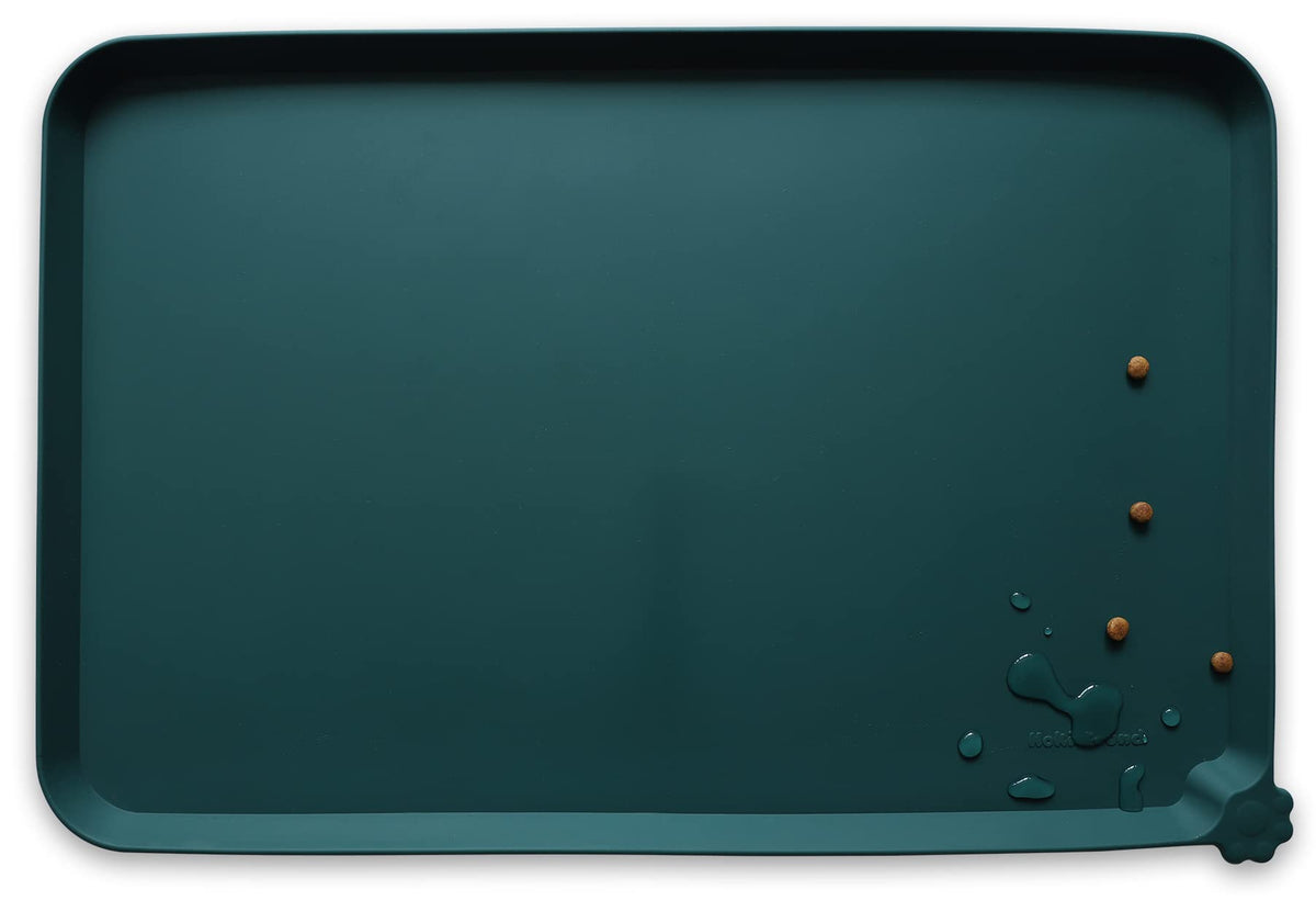Hoki Found X-Large Silicone Pet Feeding Mats - Non Slip Dog Cat Bowl Mats - Waterproof for Carpet - Jade