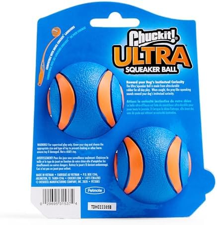 Chuckit! Ultra Squeaker Balls for Dogs, Floating Water Pet Toys, Durable Rubber Pet Toy, Bouncy Squeaky Fetch Balls for Dogs, Medium (2.5") 2 Count (Pack of 12)