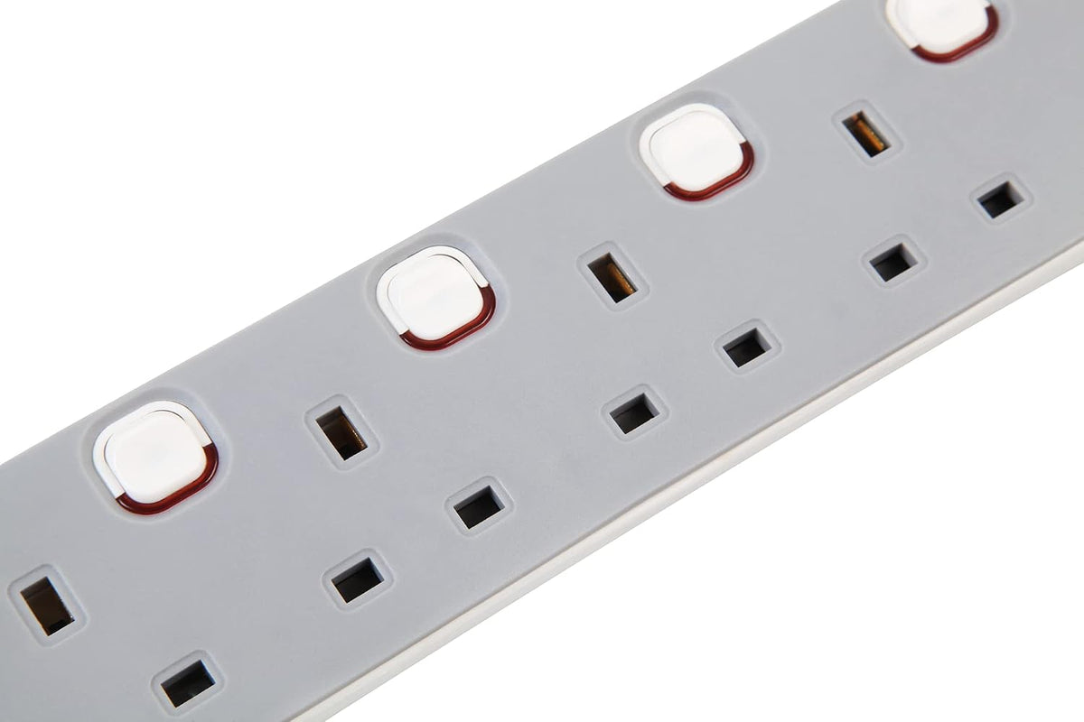 PRO ELEC PELB1768 4 Gang Individually Switched Extension Lead 10m, Grey, 4 Socket