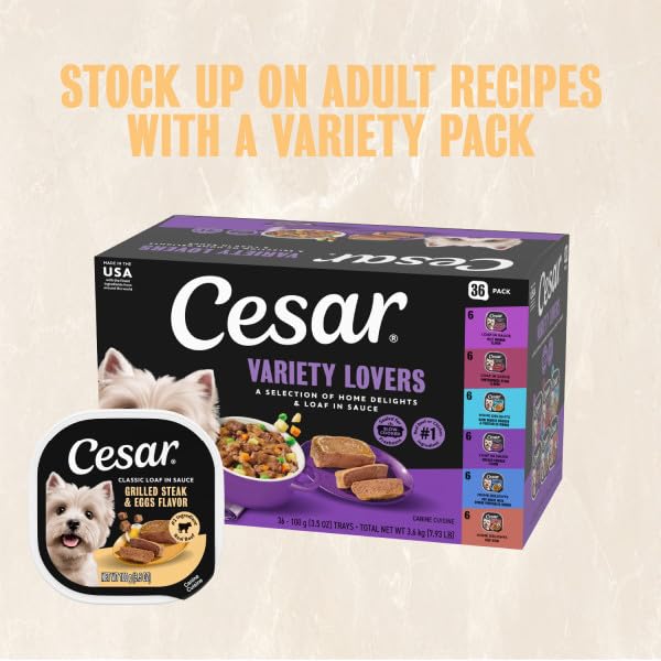 Cesar Wet Dog Food, Steak & Chicken Lovers Variety Pack, 3.5 oz, 36 count