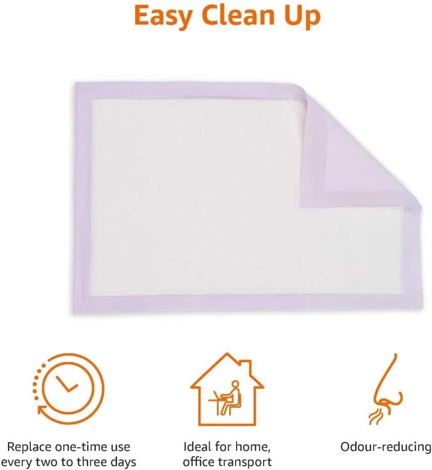 Amazon Basics Cat Litter Pee Pads, Odor Control with Fresh Scent, Super Absorbent, Disposable, Universal Fit Litter Box, Purple and White, 40 Count