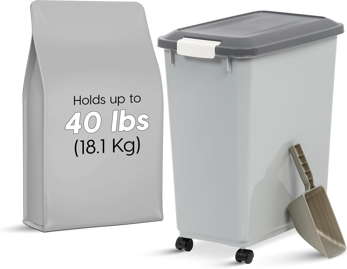 IRIS USA Dog Food Storage Container, Airtight, 30 lb Capacity, Wheels
