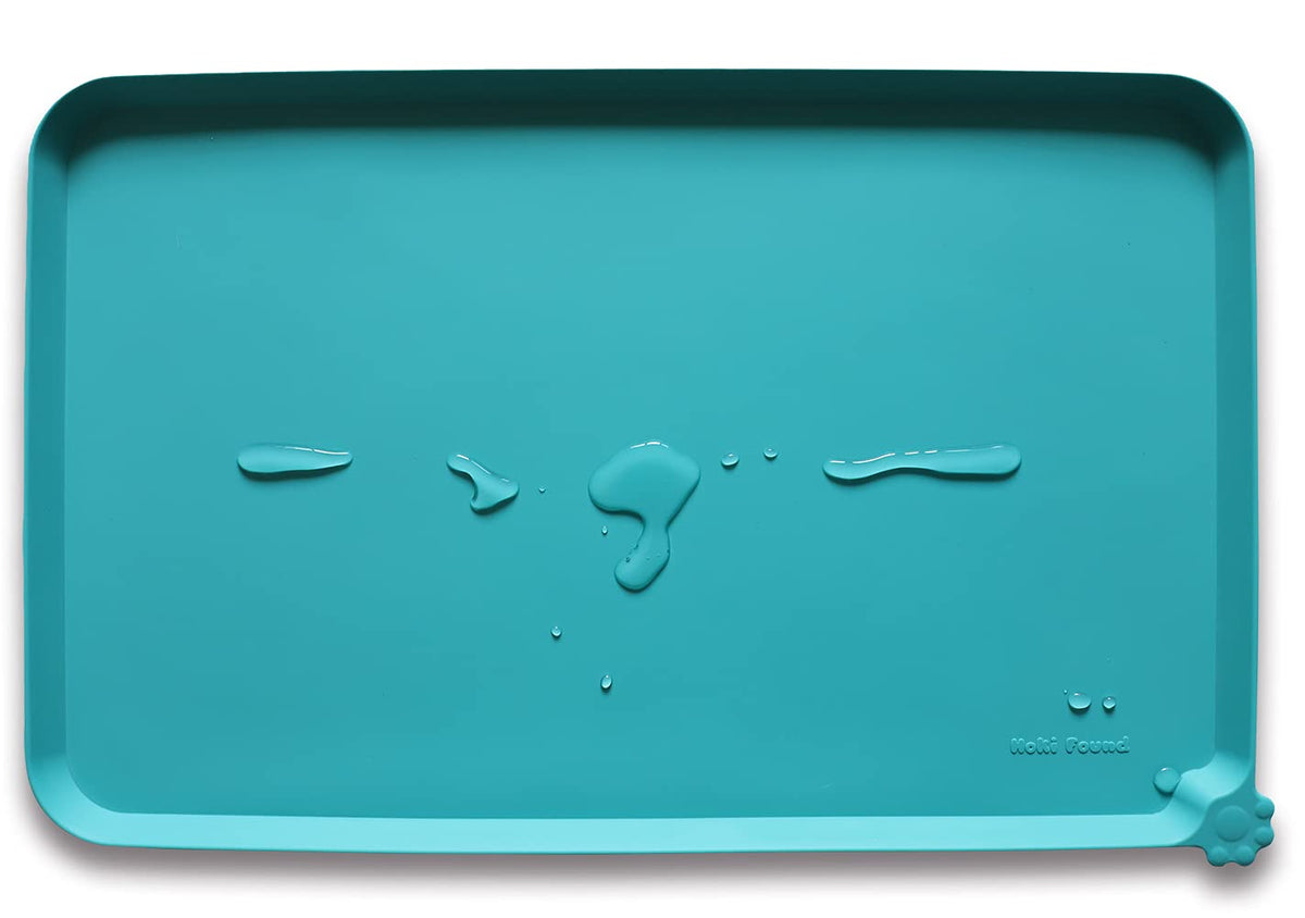 Hoki Found X-Large Silicone Pet Feeding Mats - Non Slip Dog Cat Bowl Mats - Waterproof for Carpet - Jade