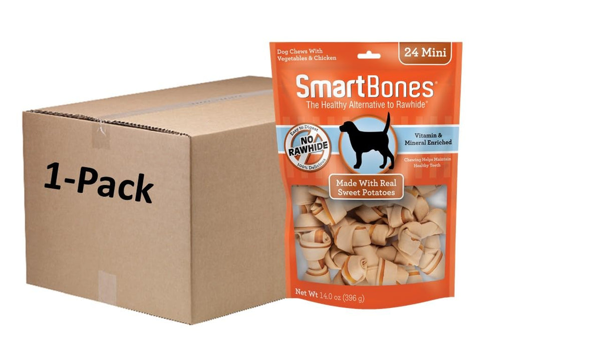 SmartBones Mini Bones Rawhide-Free Dog Treat, Real Peanut Butter, 24 Count