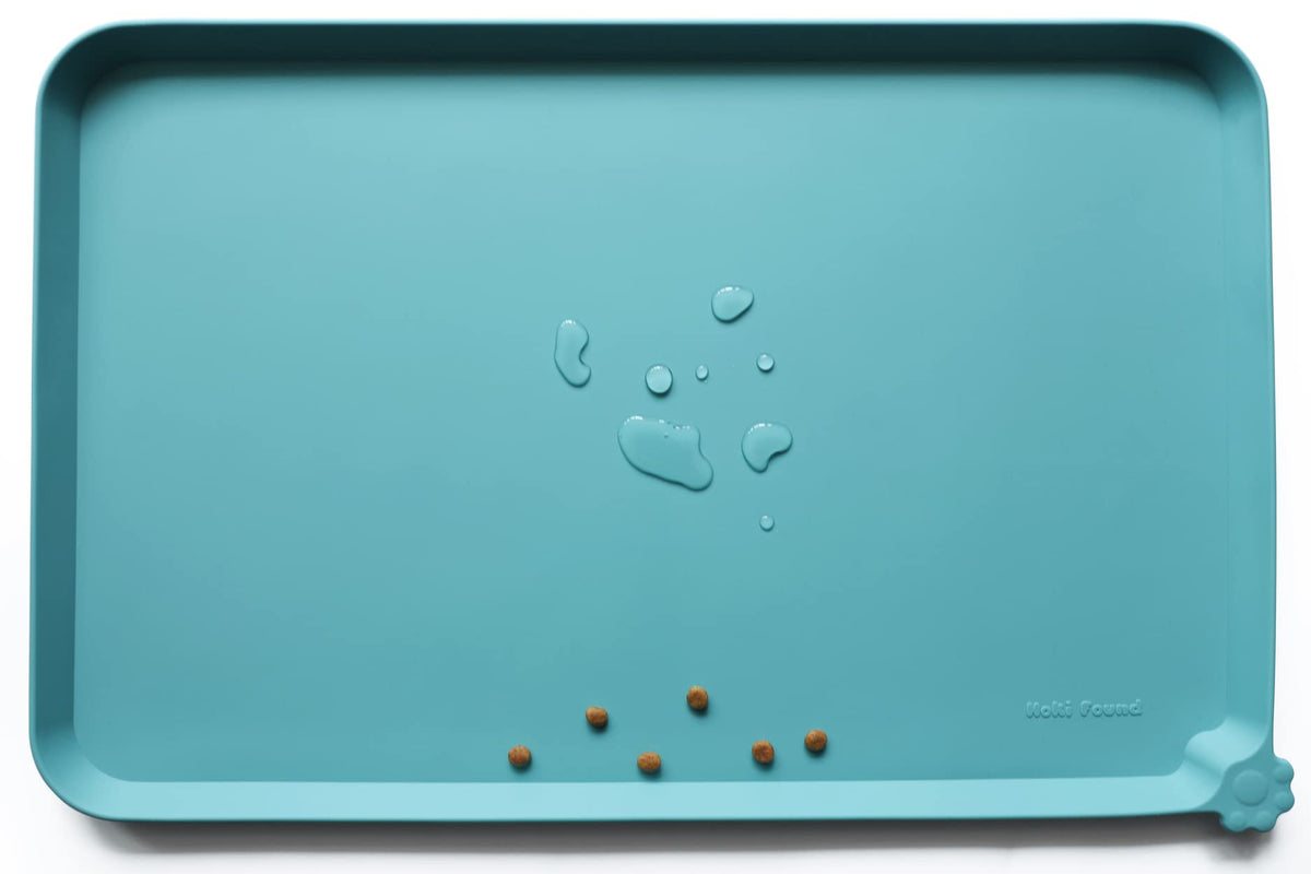 Hoki Found X-Large Silicone Pet Feeding Mats - Non Slip Dog Cat Bowl Mats - Waterproof for Carpet - Jade