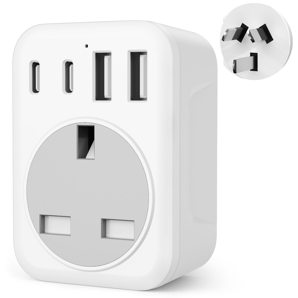 UK To European Plug Adapter,5 IN 1 European Travel Adaptor with 2 USB C & 2 USB A,Grounded EU Plug Adapter for Germany Spain France Turkey Greece etc (Type E/F)