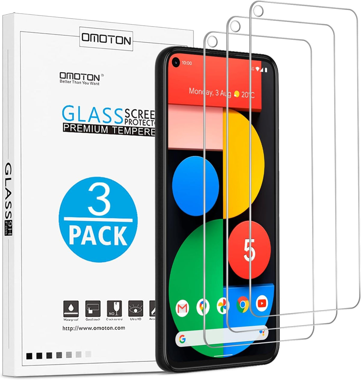 OMOTON 3+2 Pack for Google Pixel 11 Screen Protector 6.3-inch