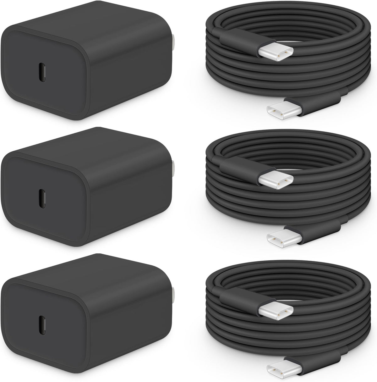 20W Fast Charger for iPhone 18/17/16/15 with 6FT Cable [3-Pack] - Black