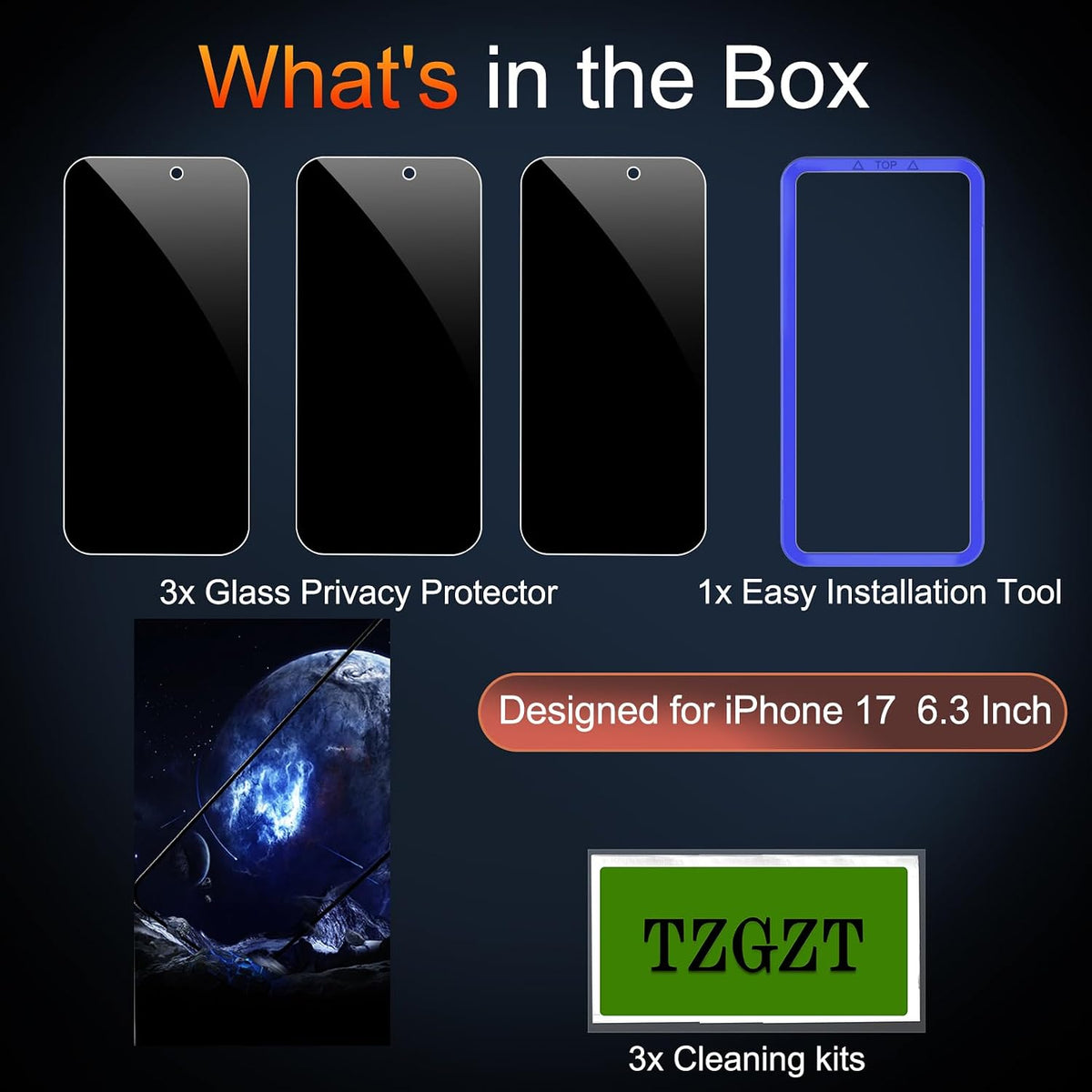 TZGZT 3 Pack Privacy Screen Protectors for iPhone Duo, Tempered Glass