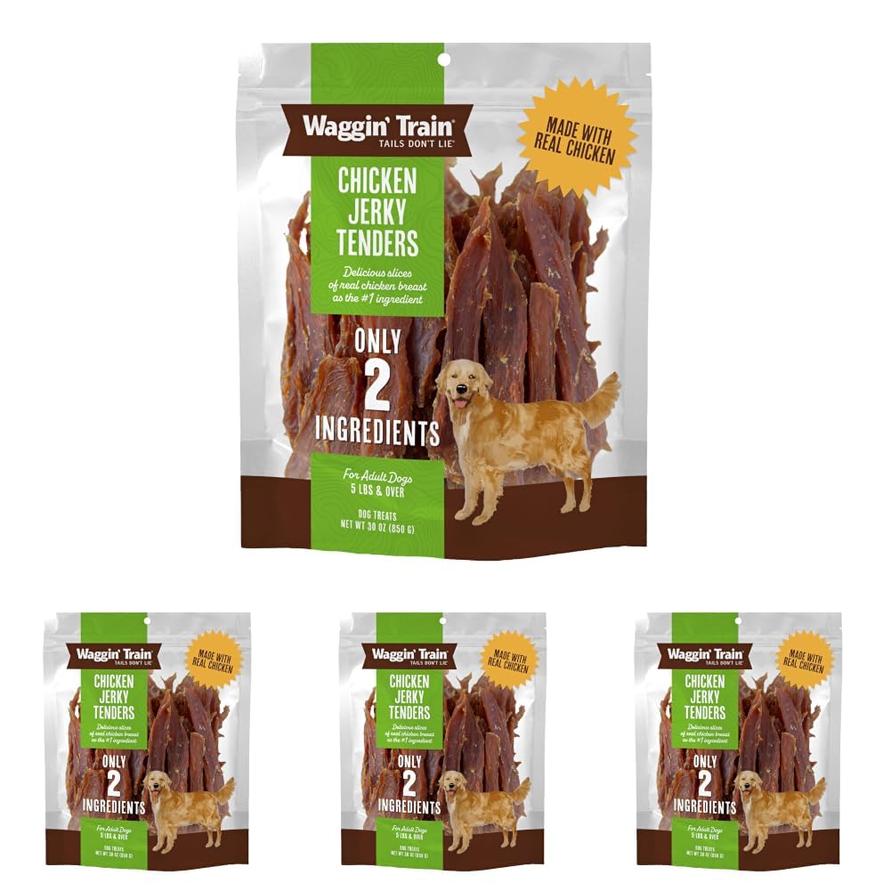 Waggin' Train Chicken Jerky Dog Treats, Made with 100% Real Chicken Breasts, Only Two All-Natural Ingredients, Great High Protein Dog Treat, Easily Digestible for Big or Small Dogs, 30 oz. Pouch