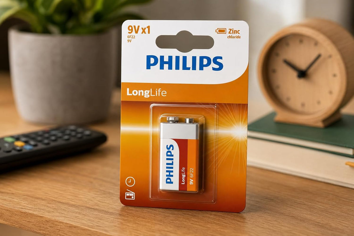 PHILIPS 9V Zinc Battery - 6F22 - Shelf Life up to 5 Years