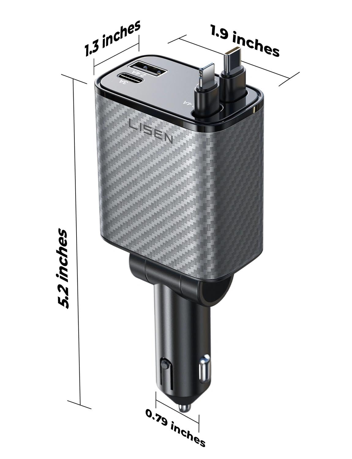 LISEN Retractable Car Charger, 84W Car Adapter USB C Fast Charger, 2 Pack