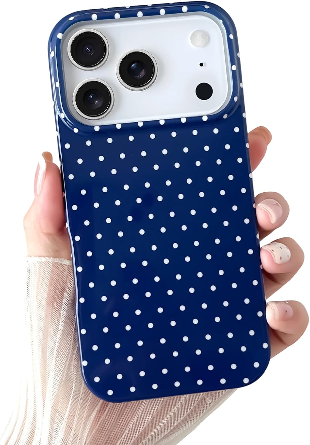 Yeddabox for iPhone 15 Case Cute Polka Dot Phone Case Soft TPU Slim Shockproof Phone Cover for Women Girls, Blue
