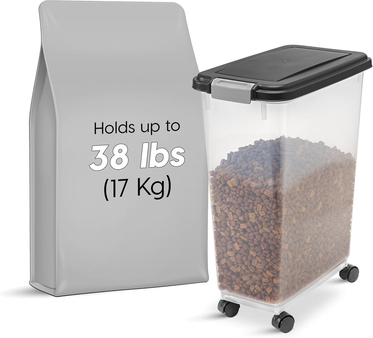 IRIS USA Dog Food Storage Container, Airtight, 30 lb Capacity, Wheels