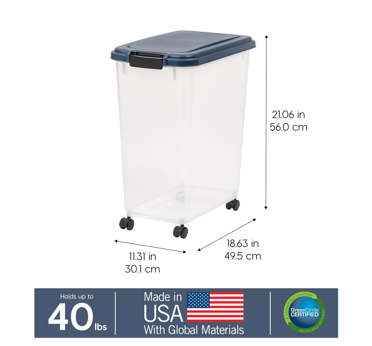 IRIS USA Dog Food Storage Container, Airtight, 30 lb Capacity, Wheels