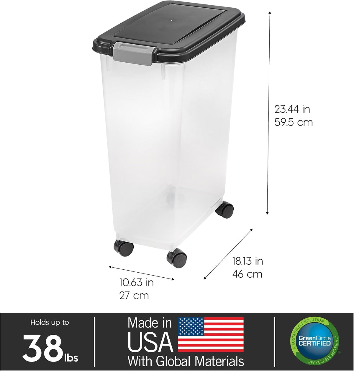 IRIS USA Dog Food Storage Container, Airtight, 30 lb Capacity, Wheels