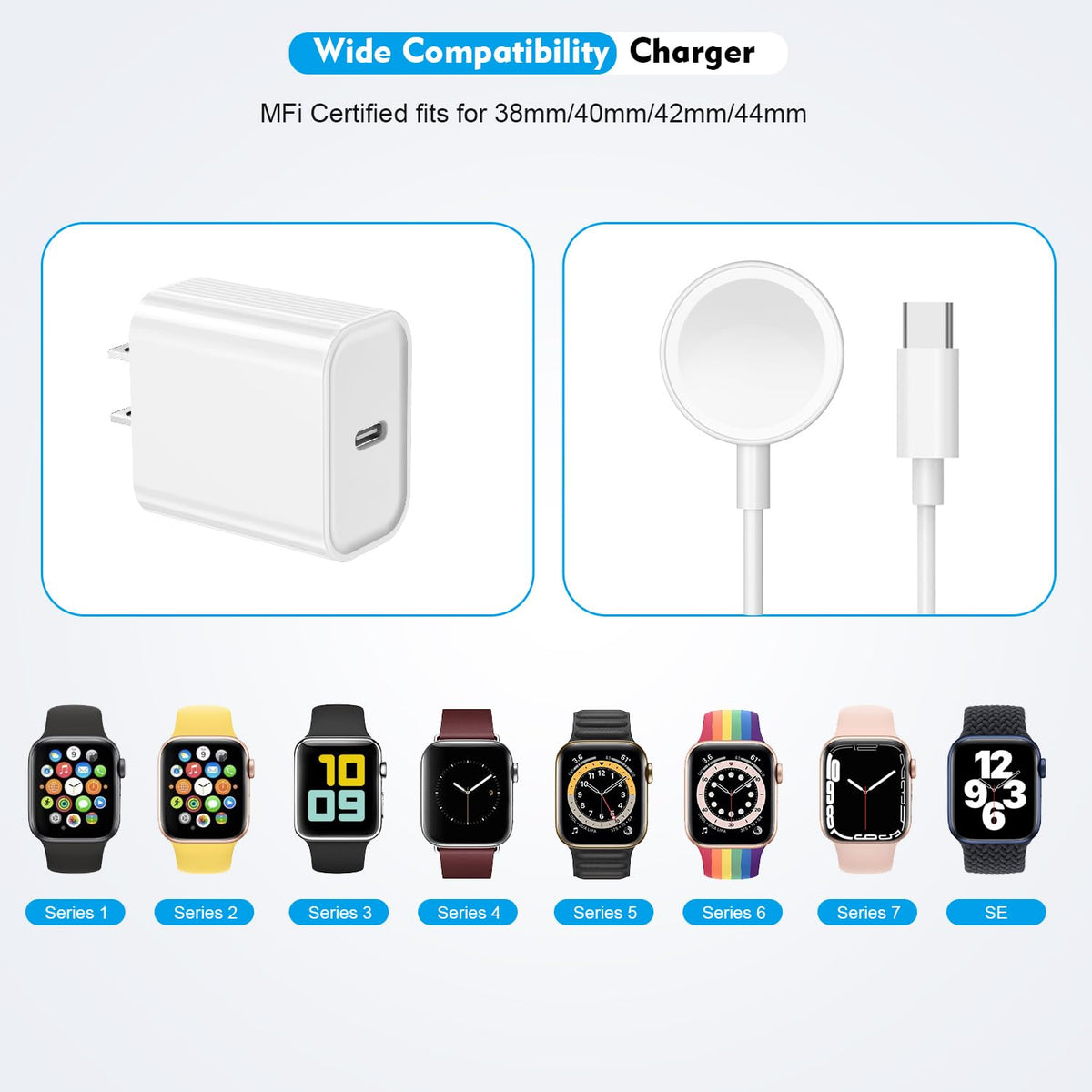 Fast Charger for Apple Watch Charger, USB C iPhone Watch Charger Plug Adapter & Long 6.6FT iWatch Portable Wireless Fast Charging Cable Cord Compatible with Apple Watch Series 10/9/8/7/SE/6/5/4/3/2/1