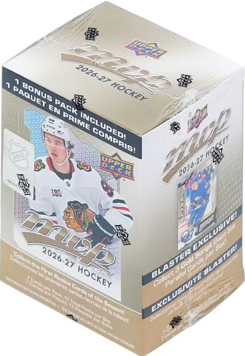 2026 2027 Upper Deck MVP Hockey Series Unopened Blaster Box of Packs with Chance for Rookies Plus #1 Draft Picks Cards and Blaster Exclusive Gold Scripts
