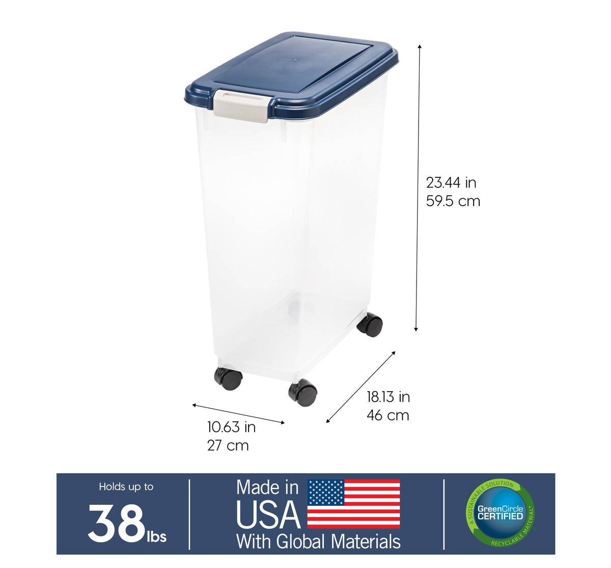 IRIS USA Dog Food Storage Container, Airtight, 30 lb Capacity, Wheels