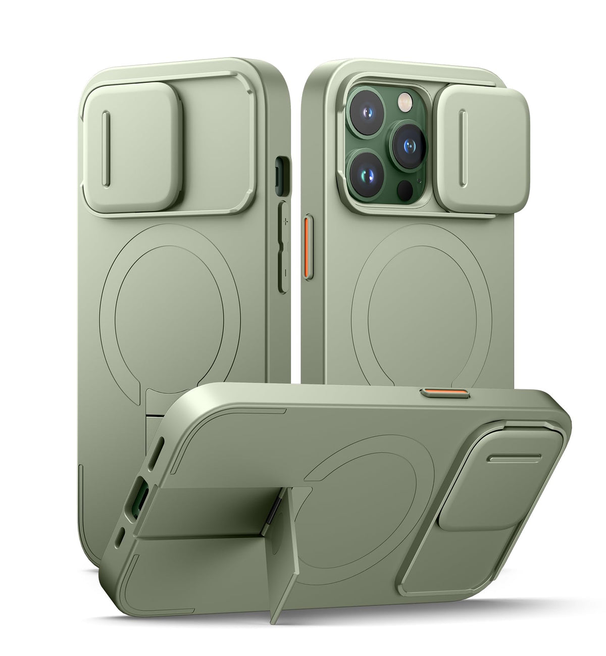 SURITCH for iPhone 16 Case with Magnetic Camera Slide Cover and Adjustable Kickstand, Compatible with MagSafe, Shockproof Bumper Case Slim Protective Cover 6.1 Inch, Lake Green