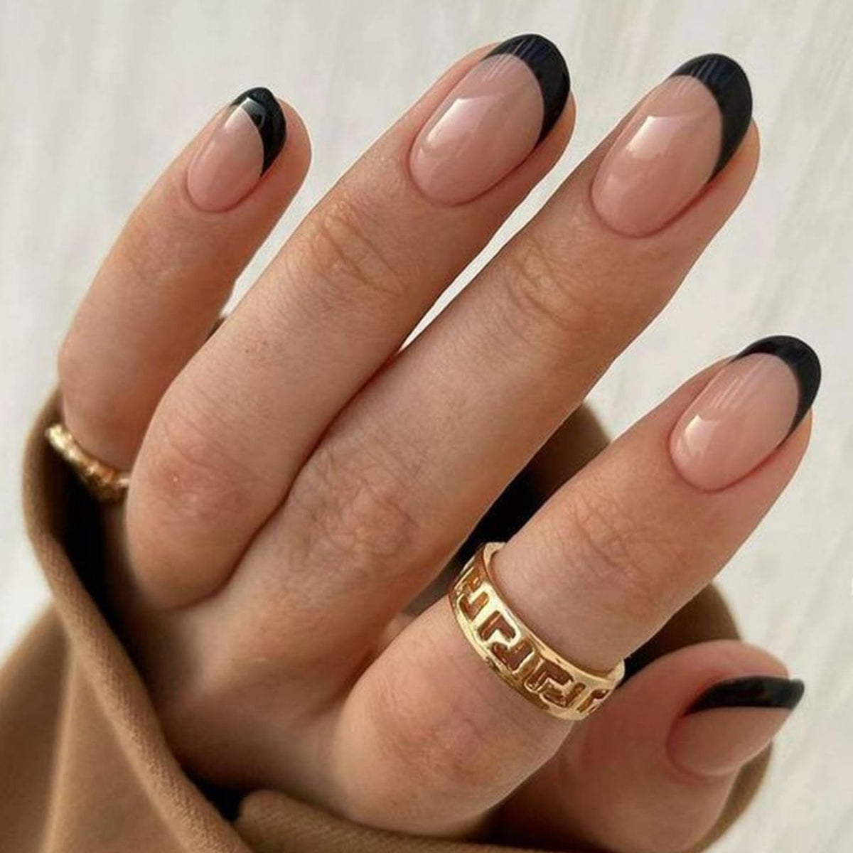 Modelones Black Press on Nails Short, Halloween Oval Fall Fake Nails