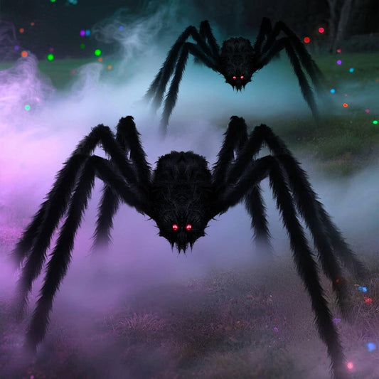 2 Pack Halloween Decorations Outdoor,4.1+5 ft Hairy Giant Spider Halloween Party Decor Large Hairy Spider Scary Fake Large Spiders Props for Yard Decoration Party Decor
