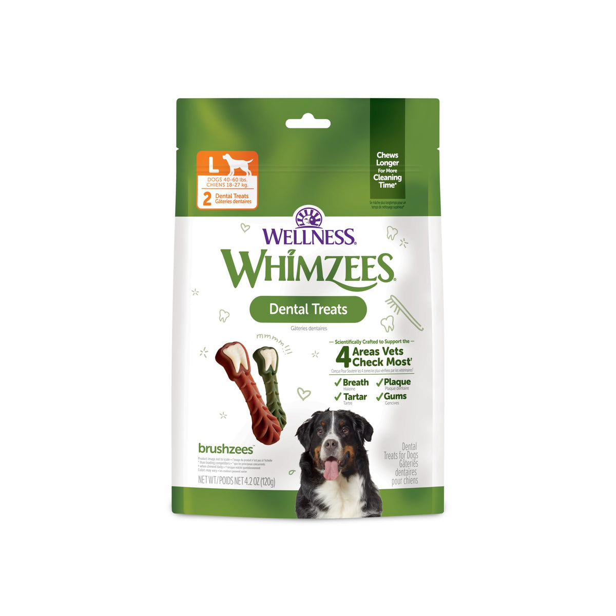 Whimzees Wellness Brushzees Natural Dog Dental Treat, VOHC Accepted Chews, Freshens Breath, Extra-Small Size, 12.7 oz Bag, 48 Count