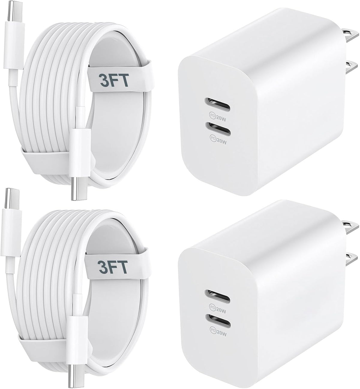 20W Dual Port USB C Fast Charger Block with 6.6FT Long USB C to C Charging Cable for Phone 17 16 15/16 15 Plus/17 16 15 Pro/17 16 15 Pro Max