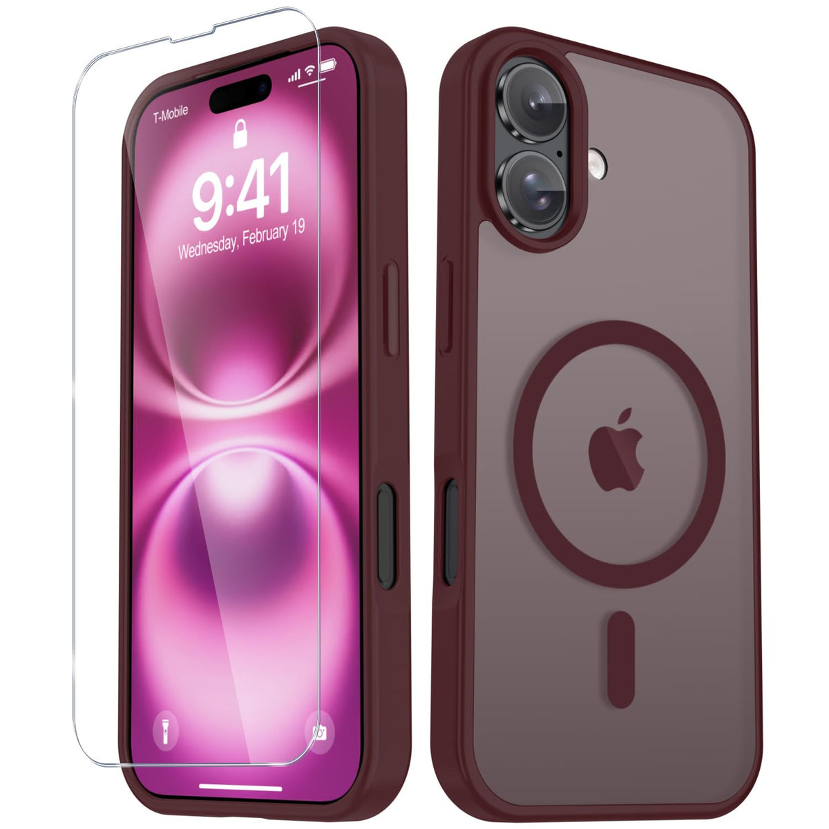 YENAPOON for iPhone 16 Plus Case, Matte Magnetic Phone Cover, Pink
