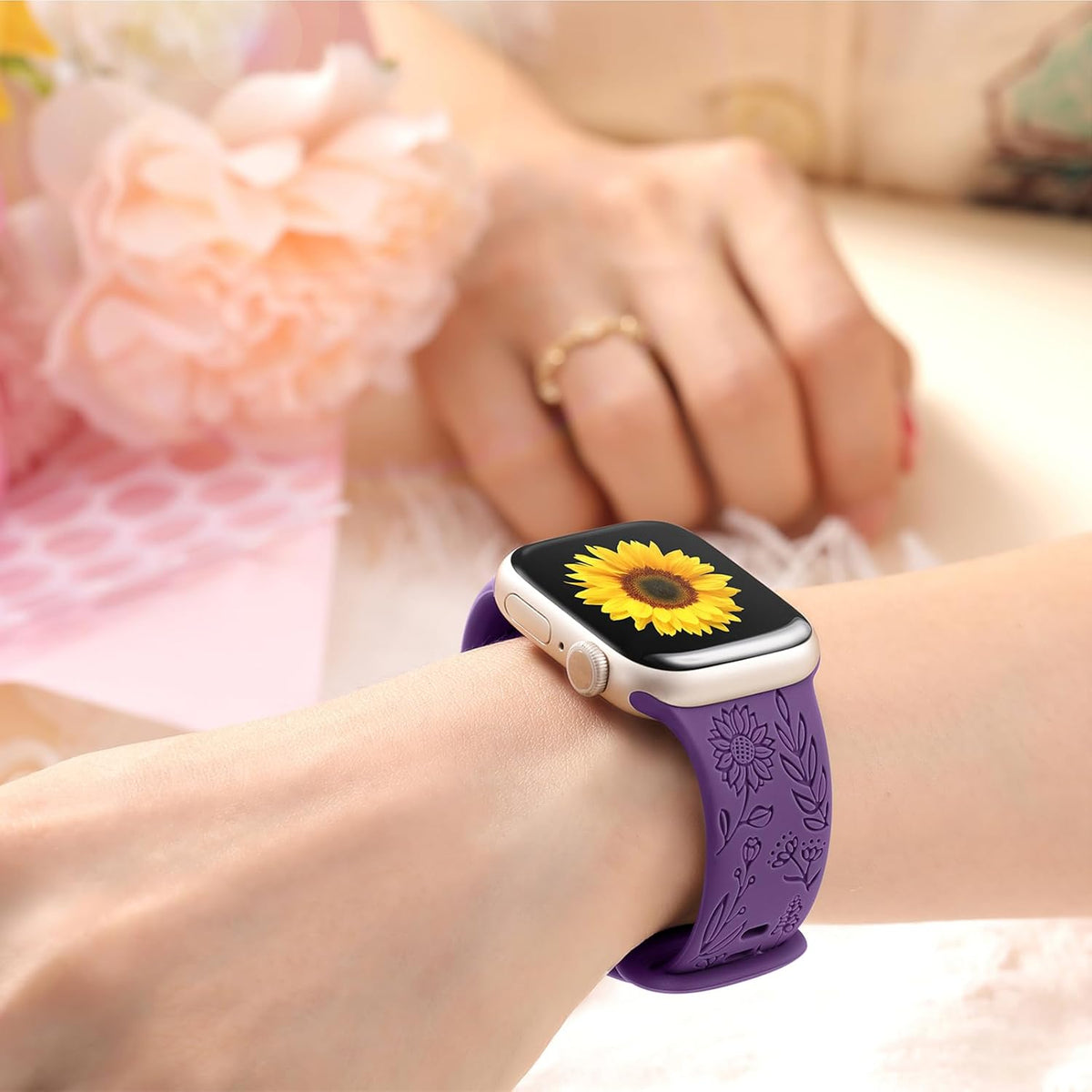 6 Pack Floral Engraved Bands Compatible with Apple Watch for Women