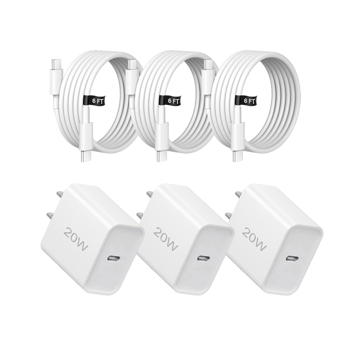 20W Fast Charger, 4Pack USB-C Port Charger with Type C-C Cable