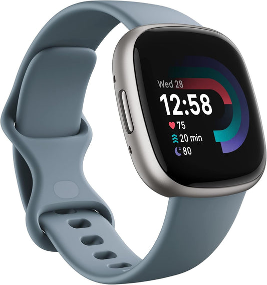 Google Fitbit Versa 4 Fitness Smartwatch with built-in GPS and up to 6 days battery life - compatible with iOS 15 or higher & Android OS 9.0 or higher, Waterfall Blue/Platinum