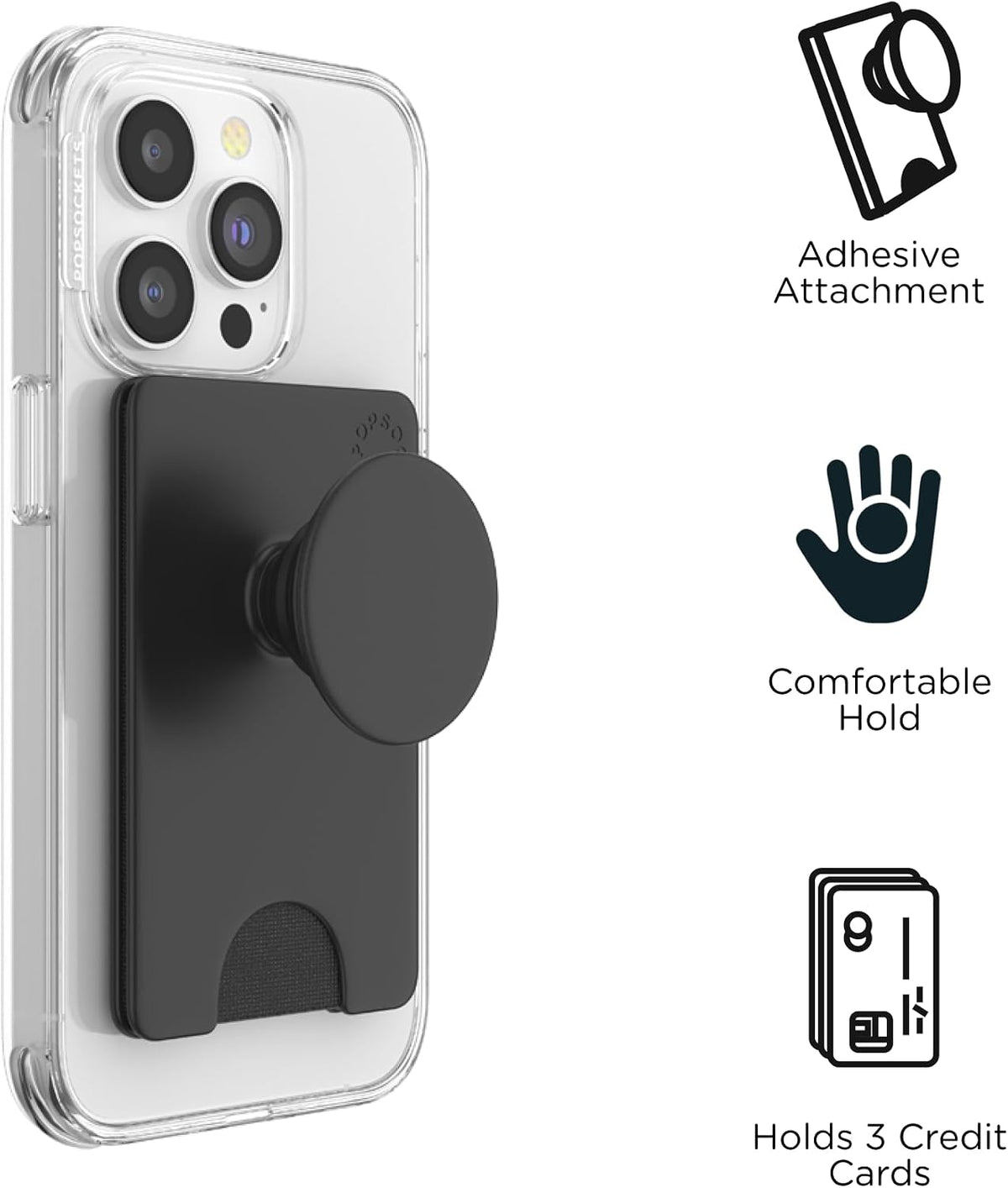 PopSockets Phone Wallet for MagSafe with Grip- Black