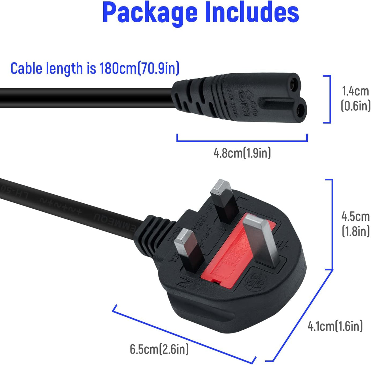 Mcbazel Power Cable for PS5/PS4/PS3, UK Figure-8 Replacement Lead, 1.8 m