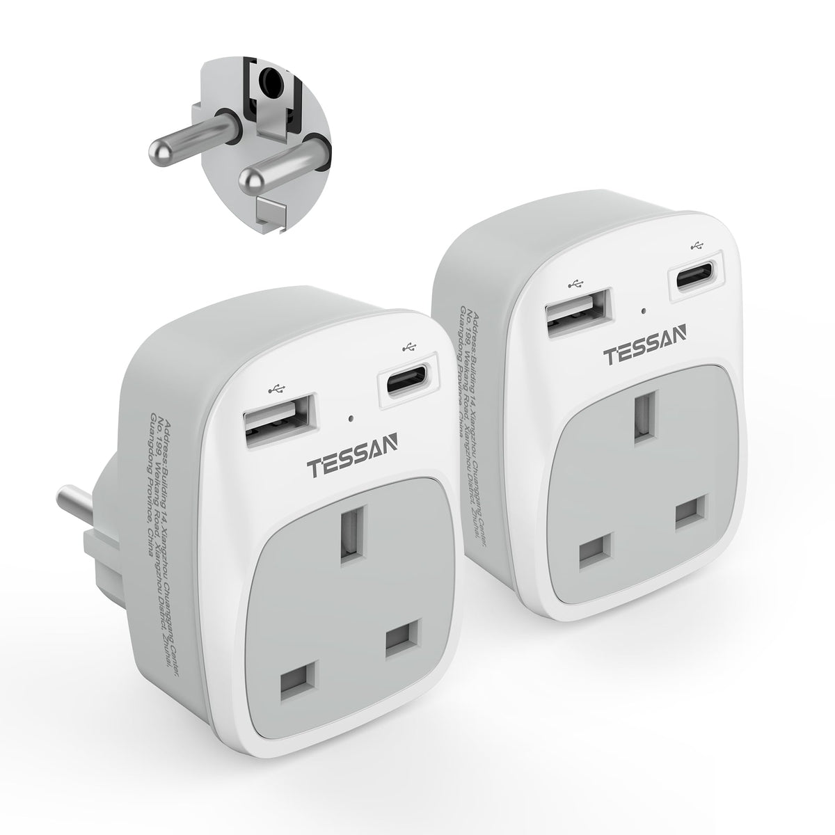 TESSAN UK to South Africa Plug Adapter, Type M Travel Adapter with USB C