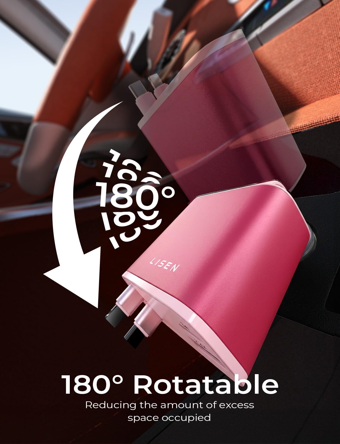 LISEN Retractable Car Charger, 84W Car Adapter USB C Fast Charger, 2 Pack