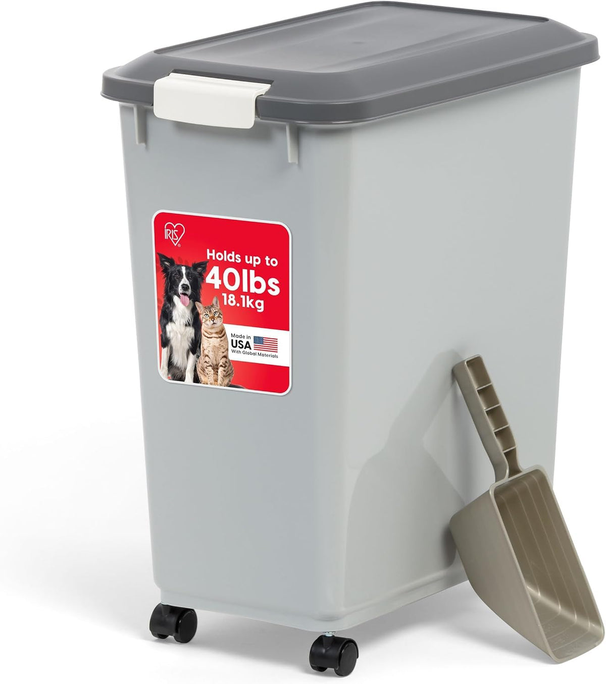 IRIS USA Dog Food Storage Container, Airtight, 30 lb Capacity, Wheels