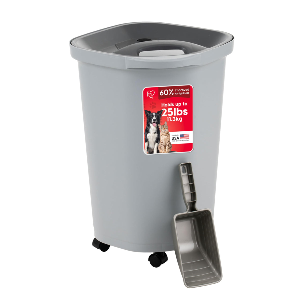 IRIS USA Dog Food Storage Container, Airtight, 30 lb Capacity, Wheels