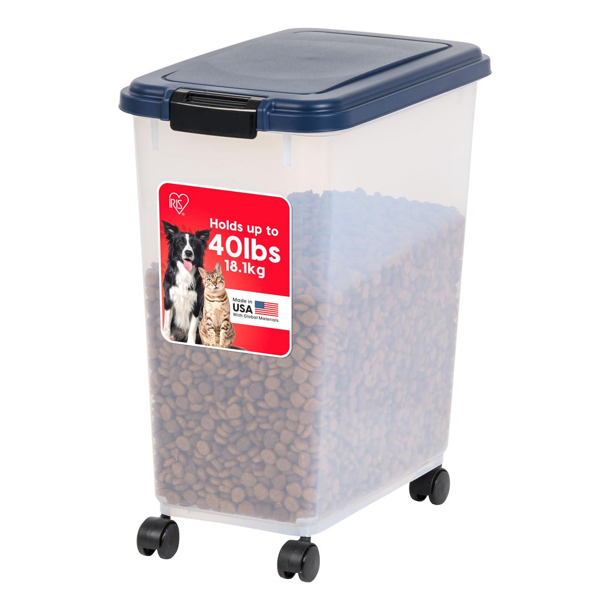 IRIS USA Dog Food Storage Container, Airtight, 30 lb Capacity, Wheels