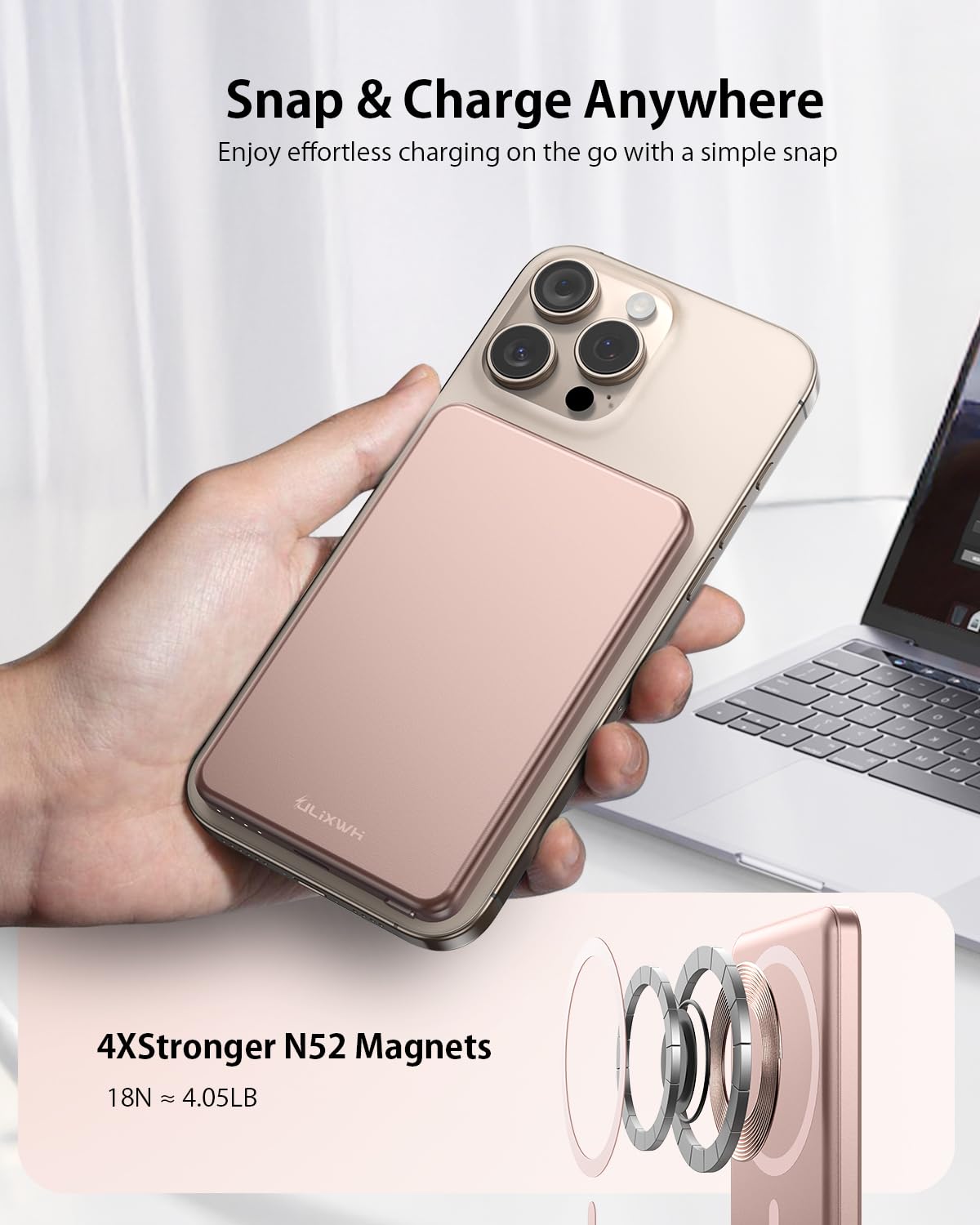 [0.3" Ultra Slim] [Alloy-Made] ULiXWH for Magsafe Portable Charger iPhone