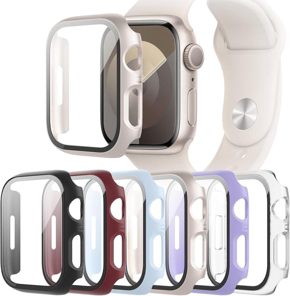 6-Pack Case with Screen Protector for Apple Watch Series 9/8/7 41mm